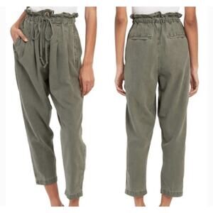Free People Womens Small High-Waisted Olive Green Paperbag Pants w/ Waist Tie
